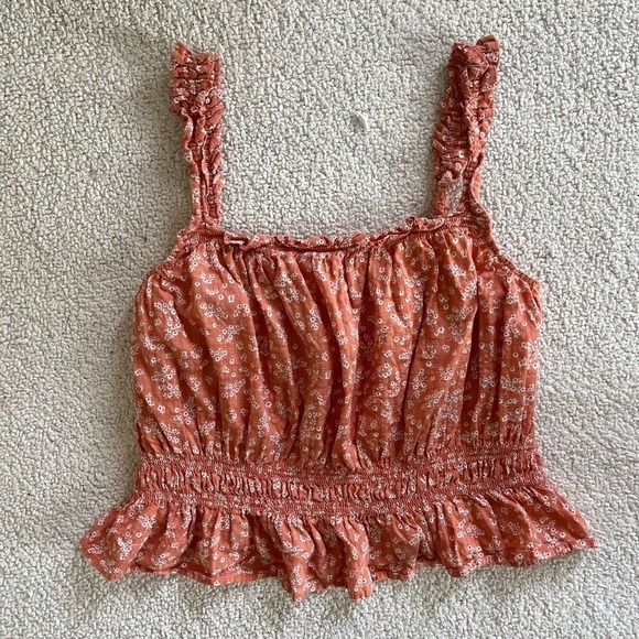 a.n.a Tops - a.n.a Floral Smocked summer floral Cottagecore Rust Crop Top Orange M
